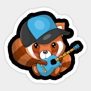 Cute cartoon red panda playing a guitar Sticker